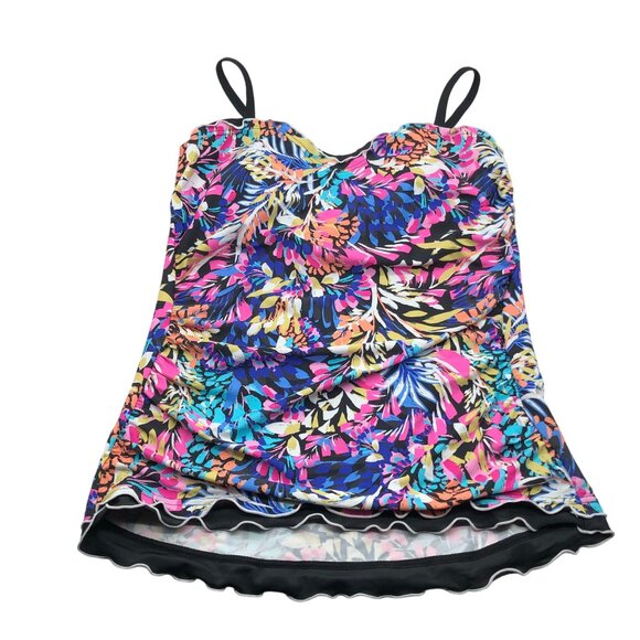 Island Escape Tankini Top Full Bust Support Underwire Lettuce-Edge Floral 6 - Picture 3 of 6